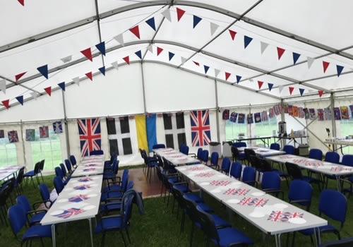 The marquee laid out for the Jubilee party 5/6/22 Photo Gallery Image - The marquee laid out for the Jubilee party 5/6/22